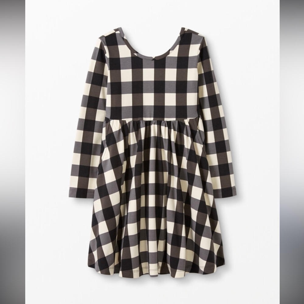 Hanna Andersson Celebration Skater Dress buffalo plaid checkered‎ black & white